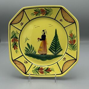 HB Henriot Quimper SOLEIL YELLOW Breton Woman Octagonal 10 1/4" Dinner Plate